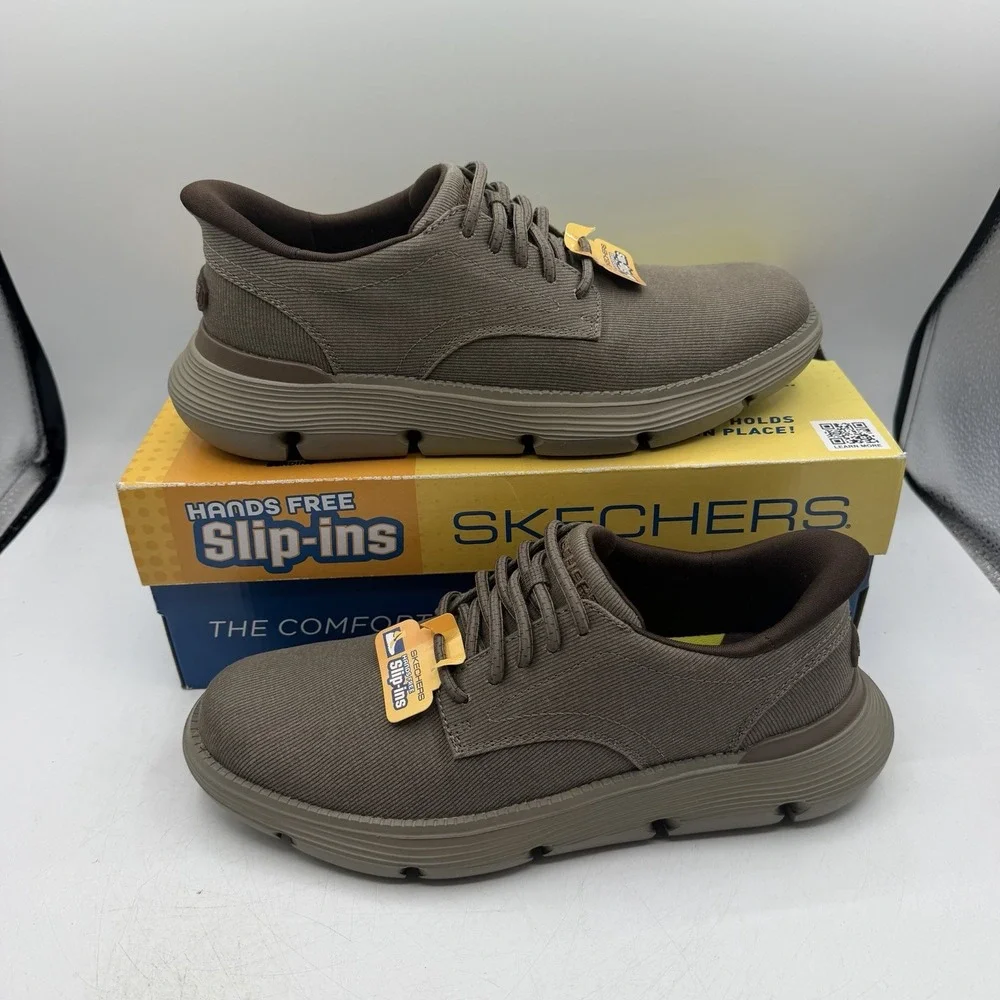 Skechers Garza Clive Shoes Mens 7 Dark Taupe Slip Ins Sneakers Hands Free 205352